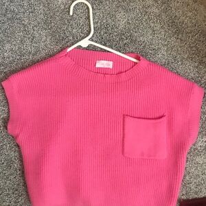 Pink Knit Sweater with Pocket